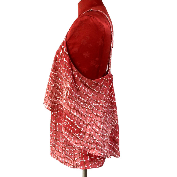 White House Black Market M Top Coral Red Pink White Sleeveless Blouse Open Back - Picture 6 of 9